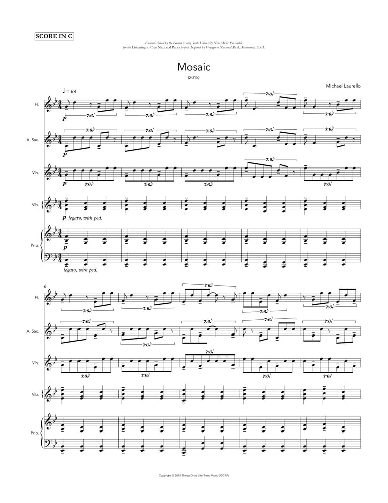 Image of Mosaic, for flute, alto saxophone, violin, vibraphone, and piano