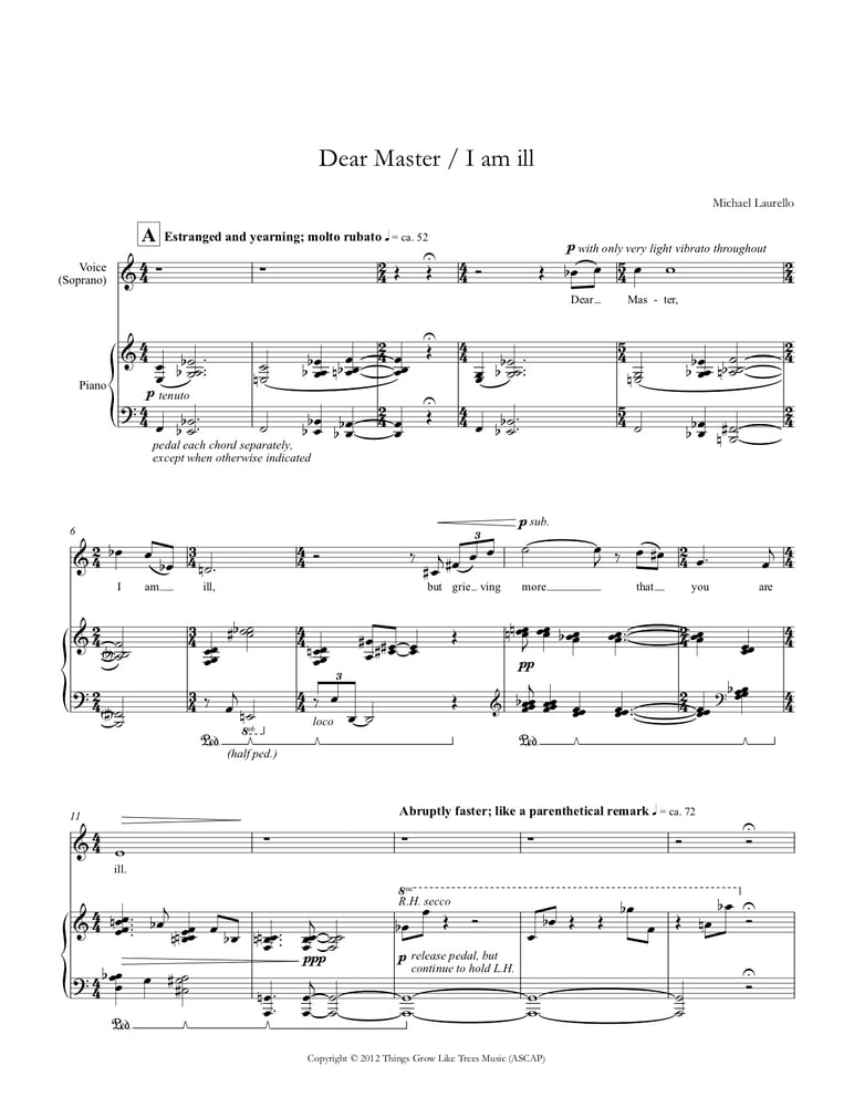 Image of Dear Master / I am ill, for soprano and piano