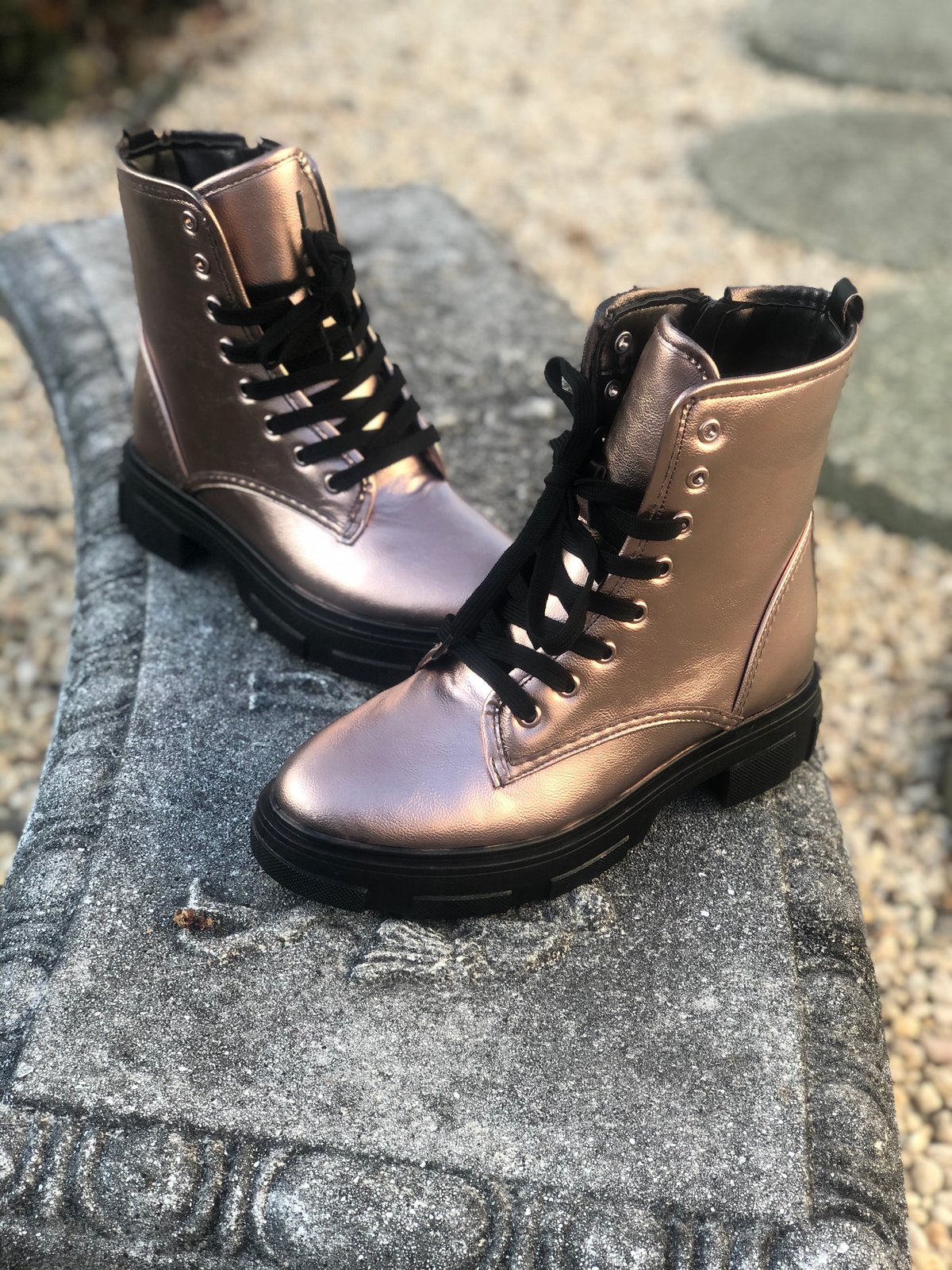 rose gold combat boots