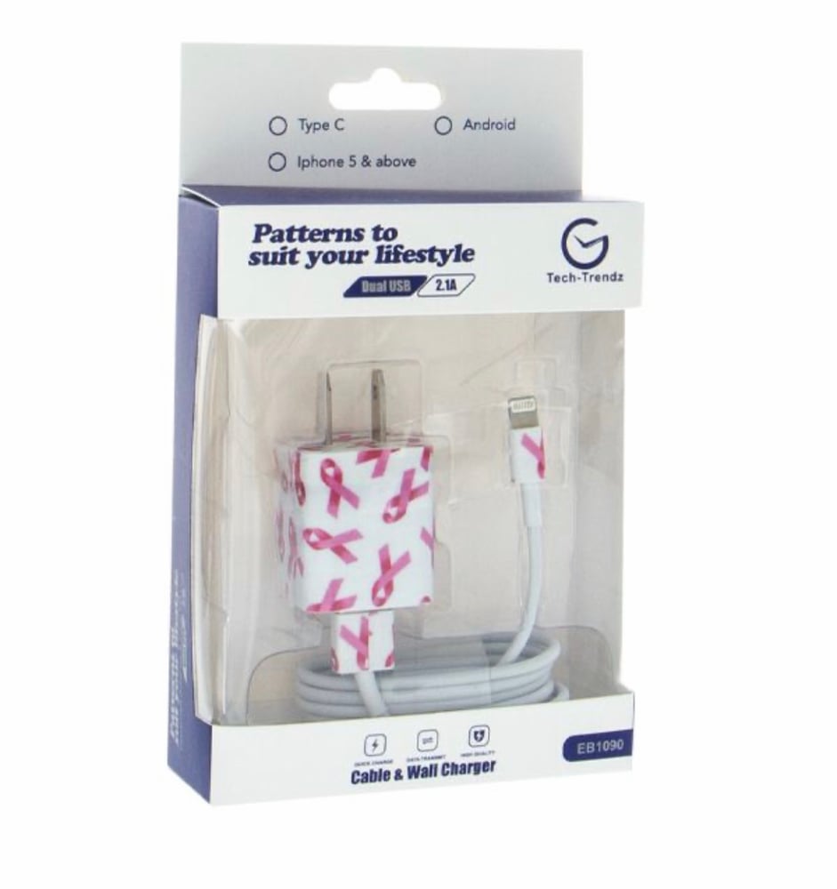 Image of IPhone Patterned Cable & Wall Charger- Pink 