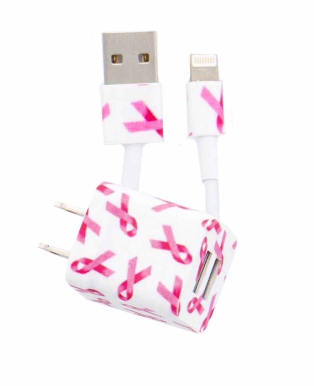 Image of IPhone Patterned Cable & Wall Charger- Pink