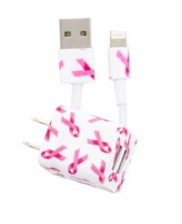 Image 2 of IPhone Patterned Cable & Wall Charger- Pink 