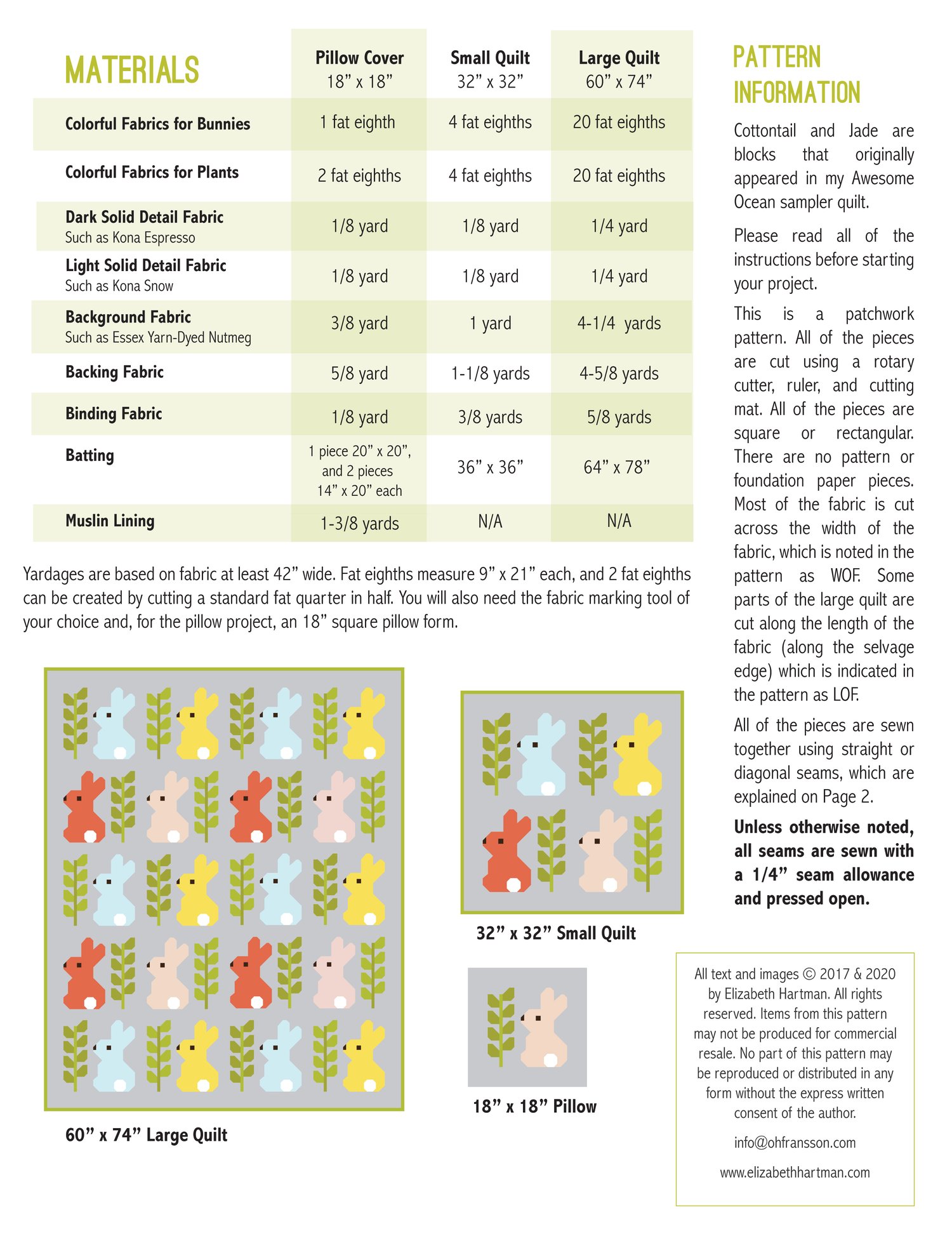 COTTONTAIL JADE Pdf Quilt And Pillow Pattern Patterns By Elizabeth Hartman