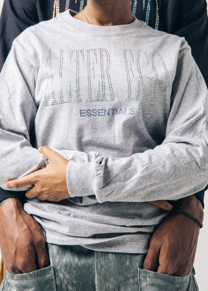 Image of Grey Multicolor Rhinestone Long Sleeve Tee