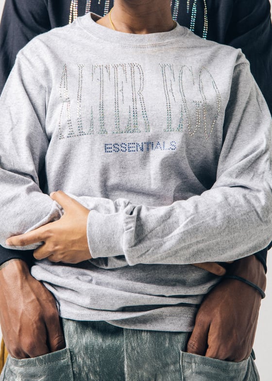 Image of Grey Multicolor Rhinestone Long Sleeve Tee