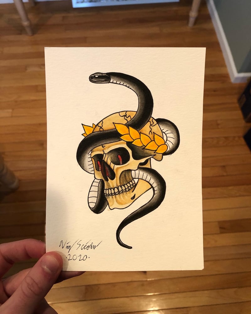 Image of ORIGINAL Skull & Snake 5x7in 