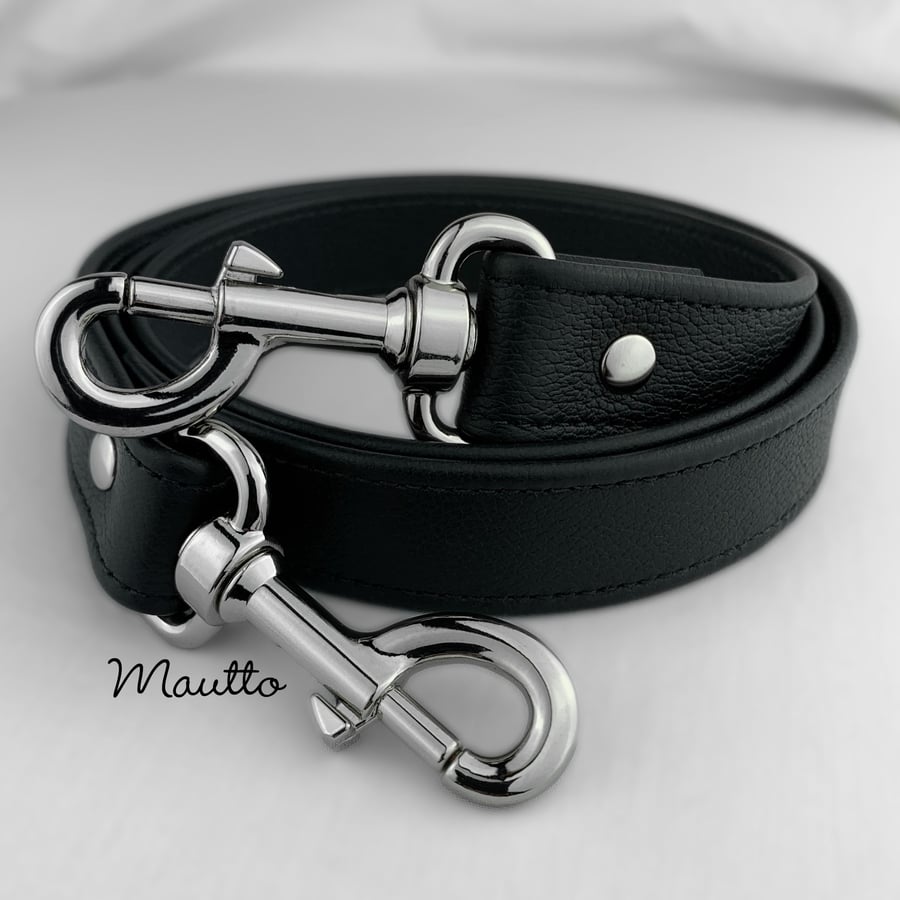 Image of Black Pebble Leather Strap - Shoulder to Crossbody Lengths - 1 inch Wide - #19 Dog-leash Style Clips