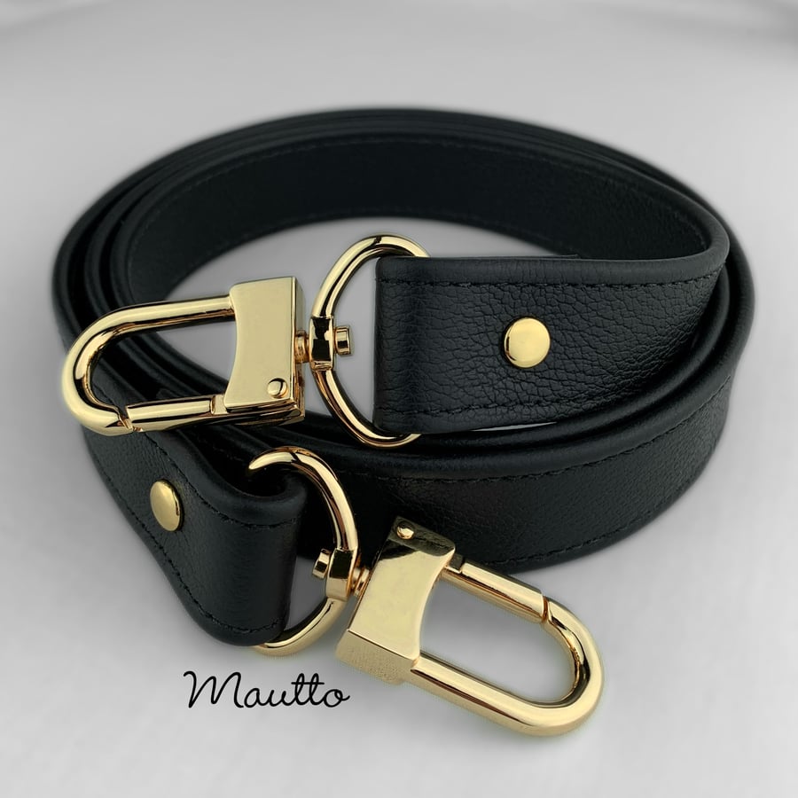 Image of Black Pebble Leather Strap - Shoulder to Crossbody Lengths - 1 inch Wide - #16XLG U-shape Clips