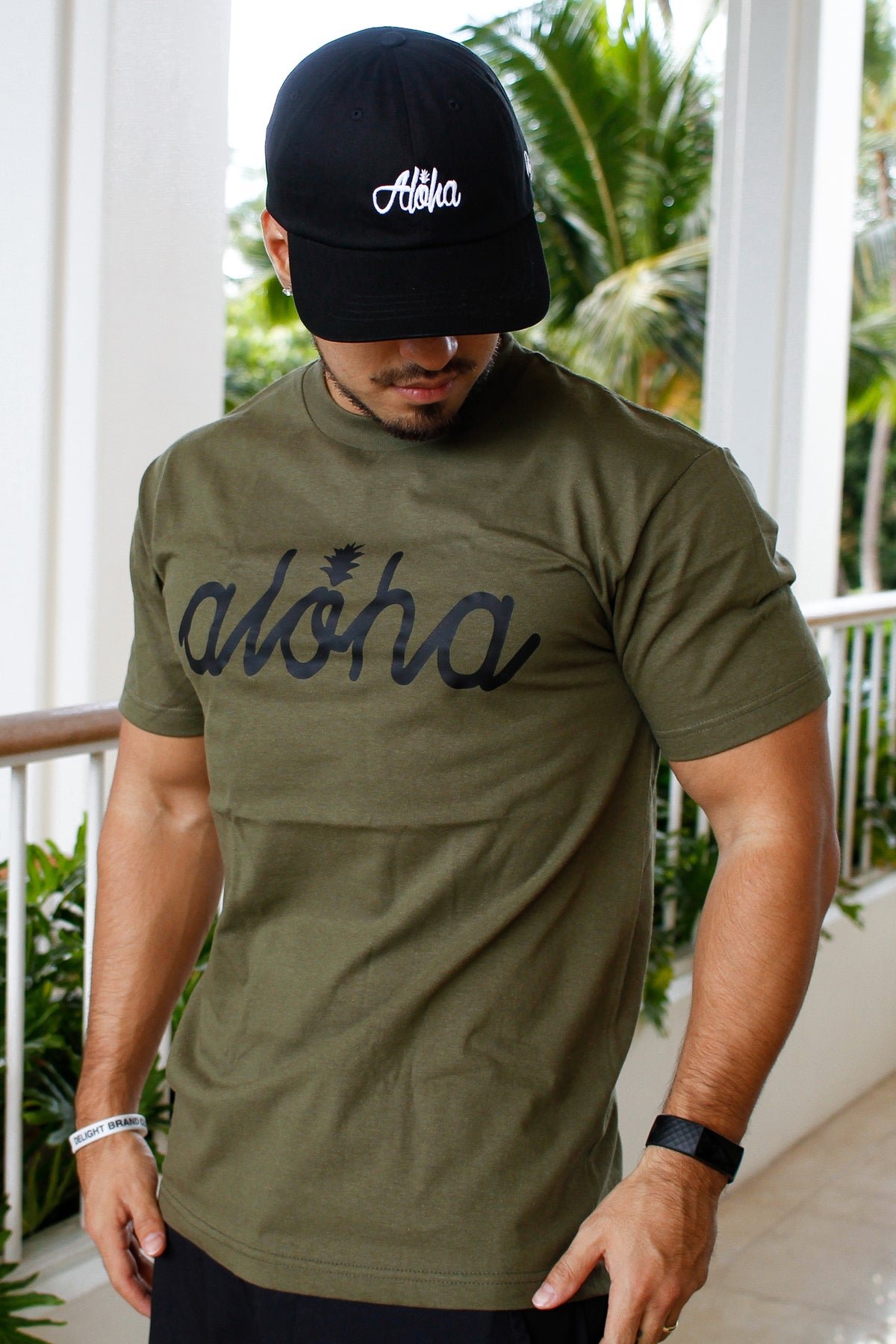 Aloha Script Pine Tee (Military Green/Black)