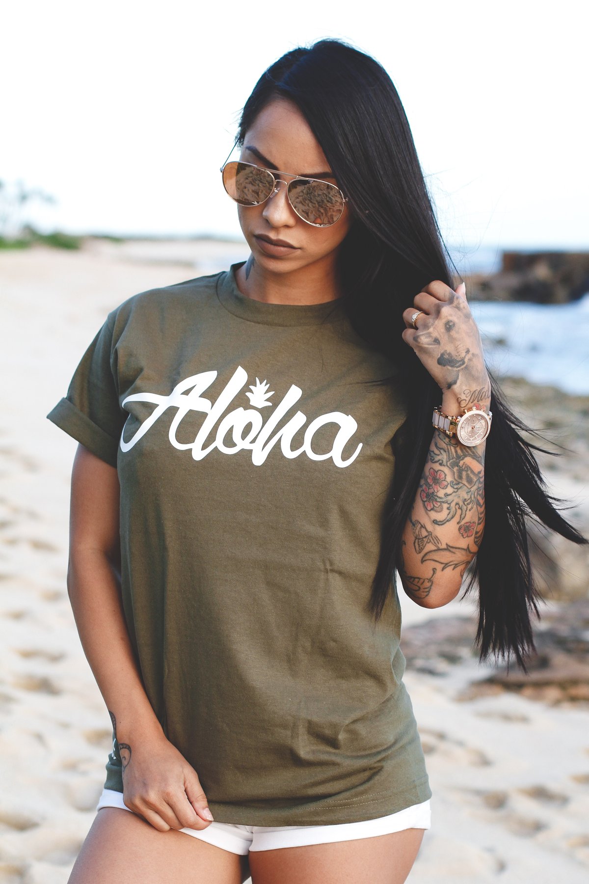 Aloha Pine Tee (Military Green/White)