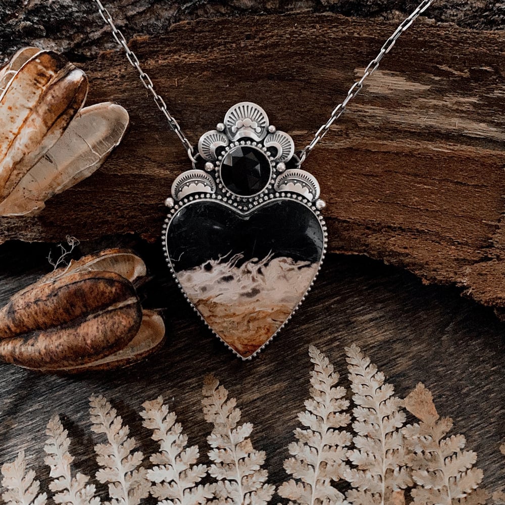 Image of Fossilized Palm Root Heart Necklace