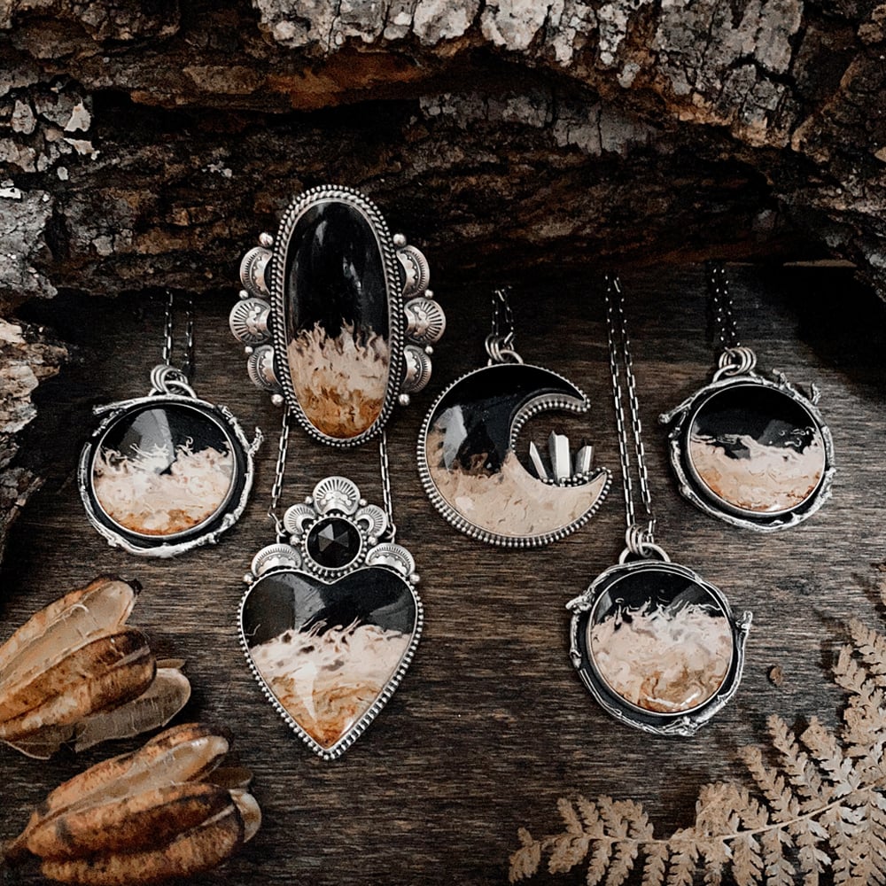 Image of Fossilized Palm Root Moon Necklace