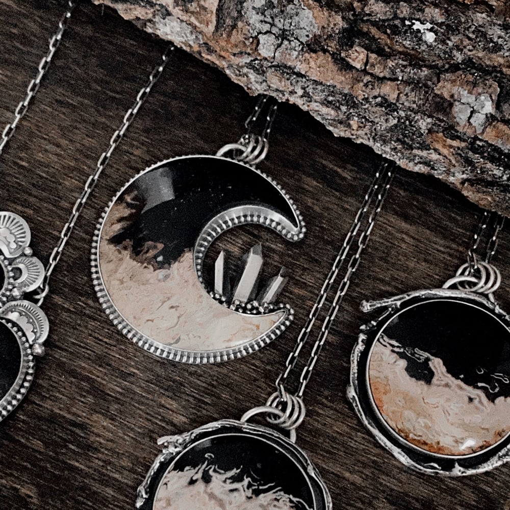 Image of Fossilized Palm Root Moon Necklace