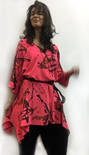 Image of Frida Dress-Tunic, Hand painted, Coral Silky Rayon