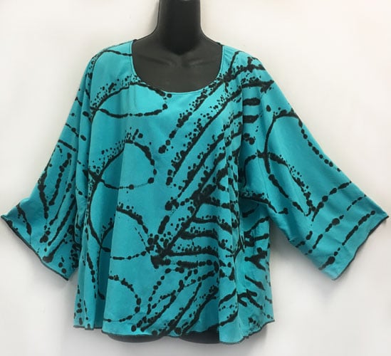 Image of Dale Top - aqua rayon with African inspired hand painted design 