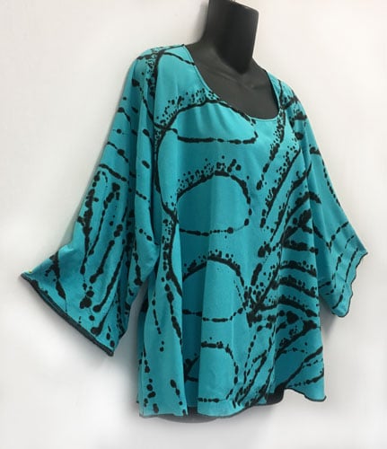 Dale Top - aqua rayon with African inspired hand painted design ...