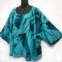 Image 4 of Dale Top - Aqua Rayon - African Mud Cloth inspired Hand Painted Design