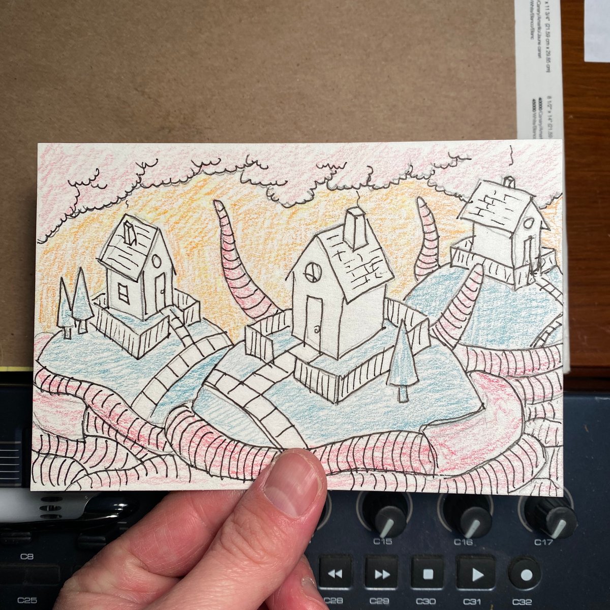 Image of it's worms out (mail art)