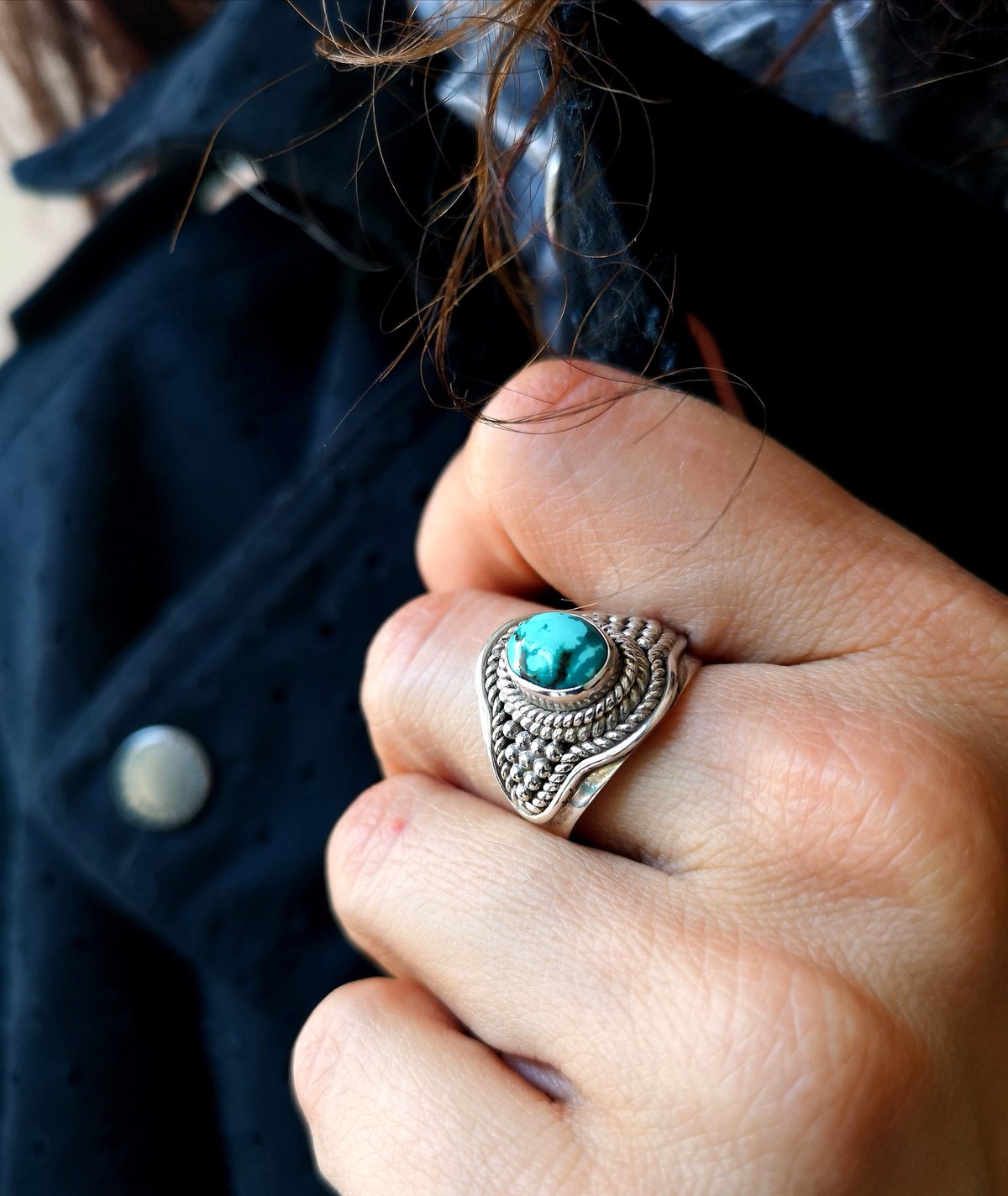 Image of Bague turquoise naturelle du tibet - taille 57-