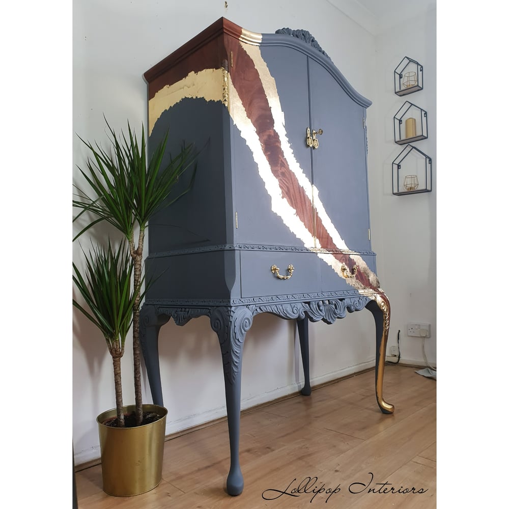 Image of Grey and gold leaf cocktail cabinet 