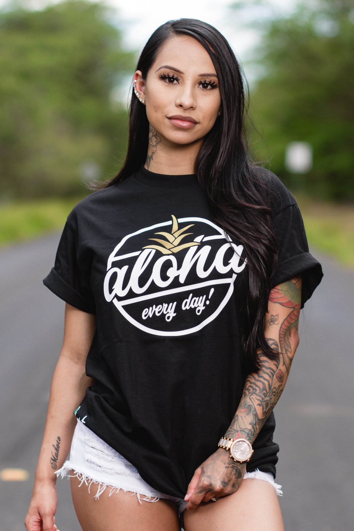 Aloha Every Day! Tee (Black/White/Gold)