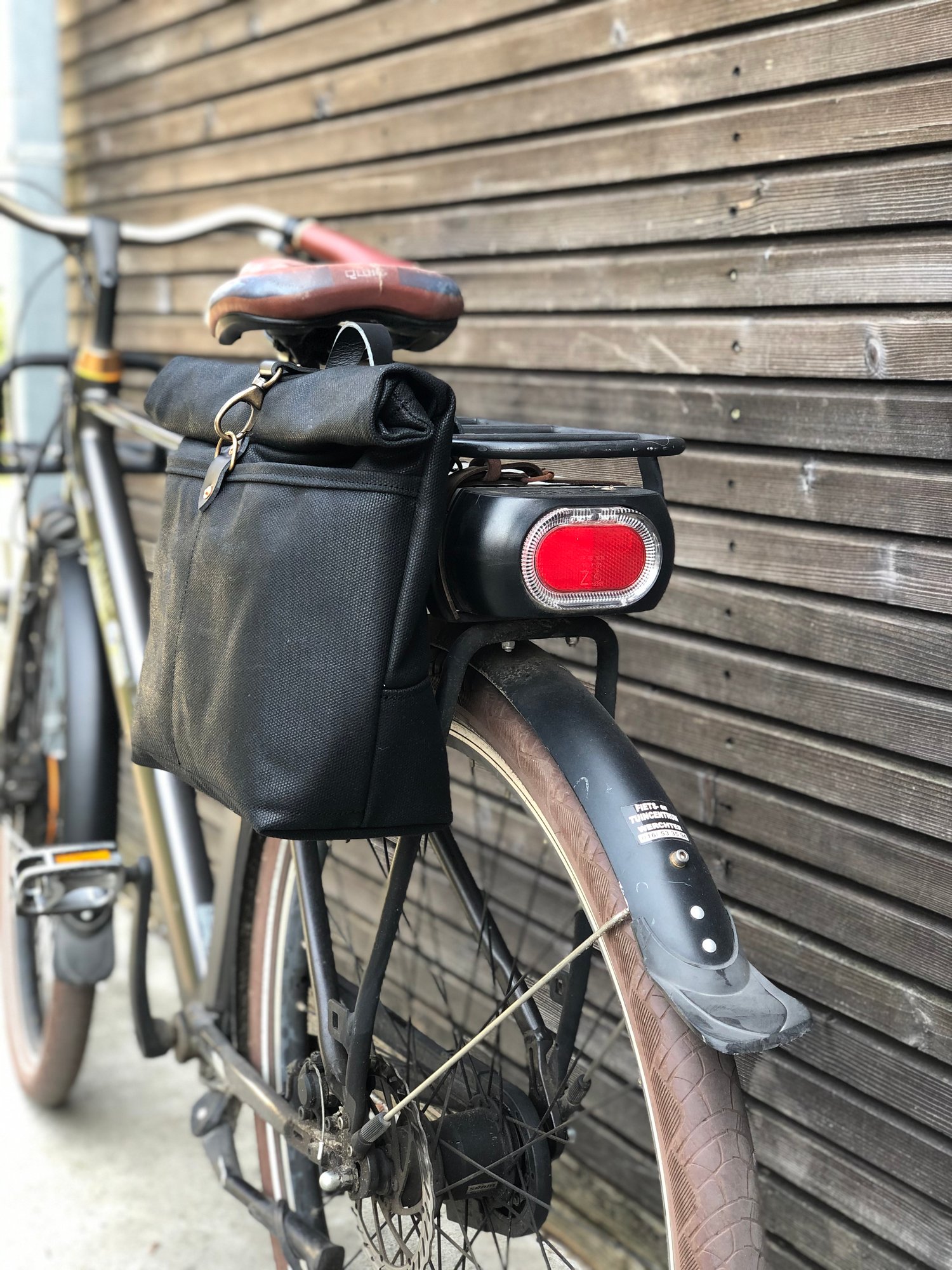 Image of Waxed canvas saddlebag Motorbike bag Motorcycle bag Bicycle bag in waxed canvas Bike accessories