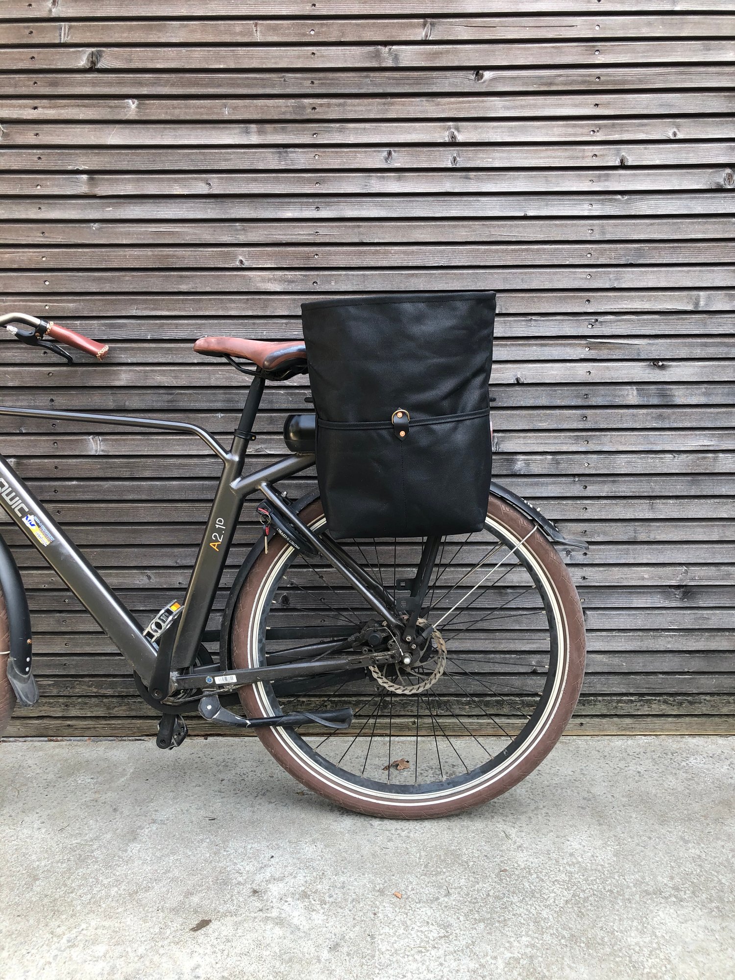 Image of Waxed canvas saddlebag Motorbike bag Motorcycle bag Bicycle bag in waxed canvas Bike accessories
