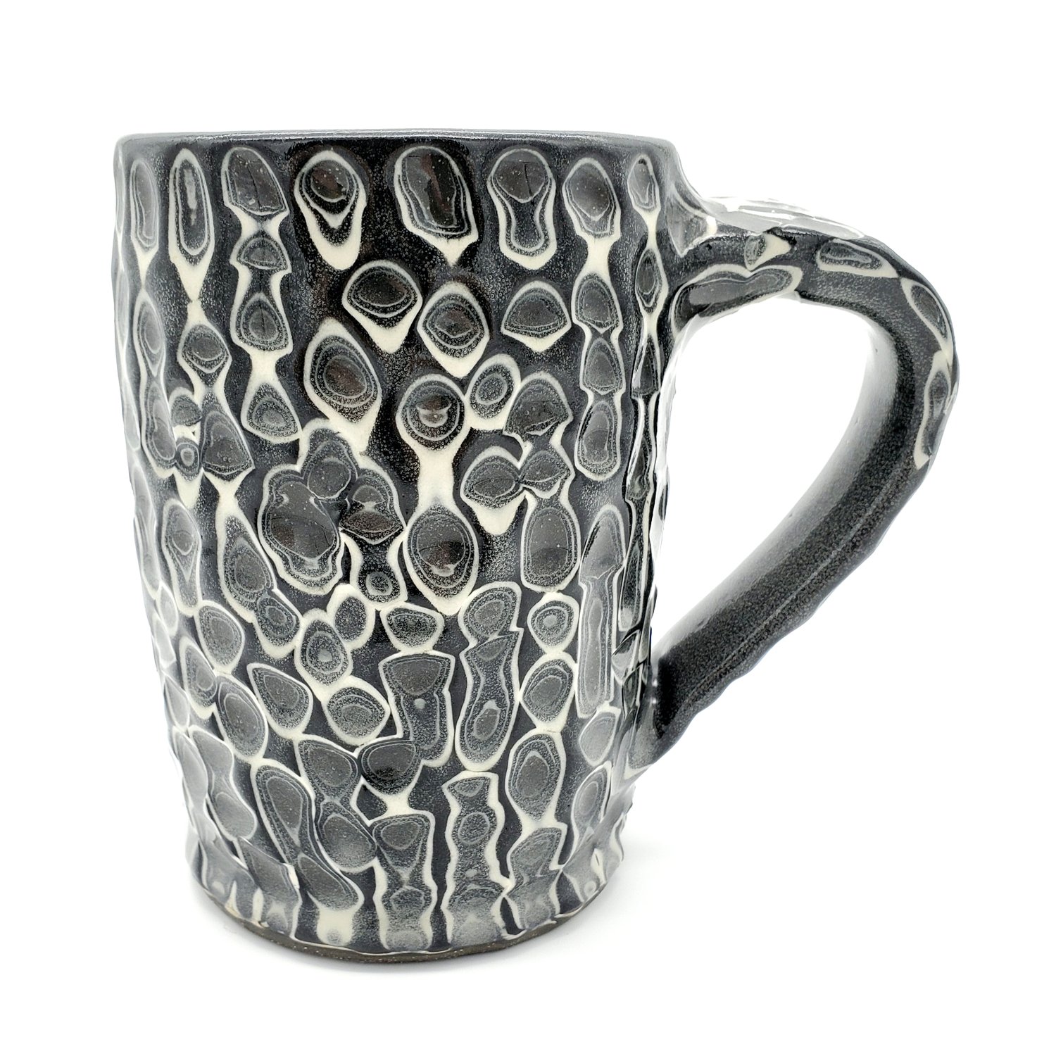 Black & white slip carved mug