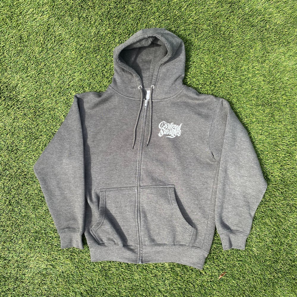 Image of Script Zip-Up Hoodie - Charcoal