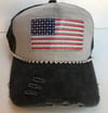 Acid Washed Charcoal  Baseball Hat with Crystal  America  Flag