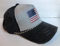 Image 2 of Acid Washed Charcoal  Baseball Hat with Crystal  America  Flag