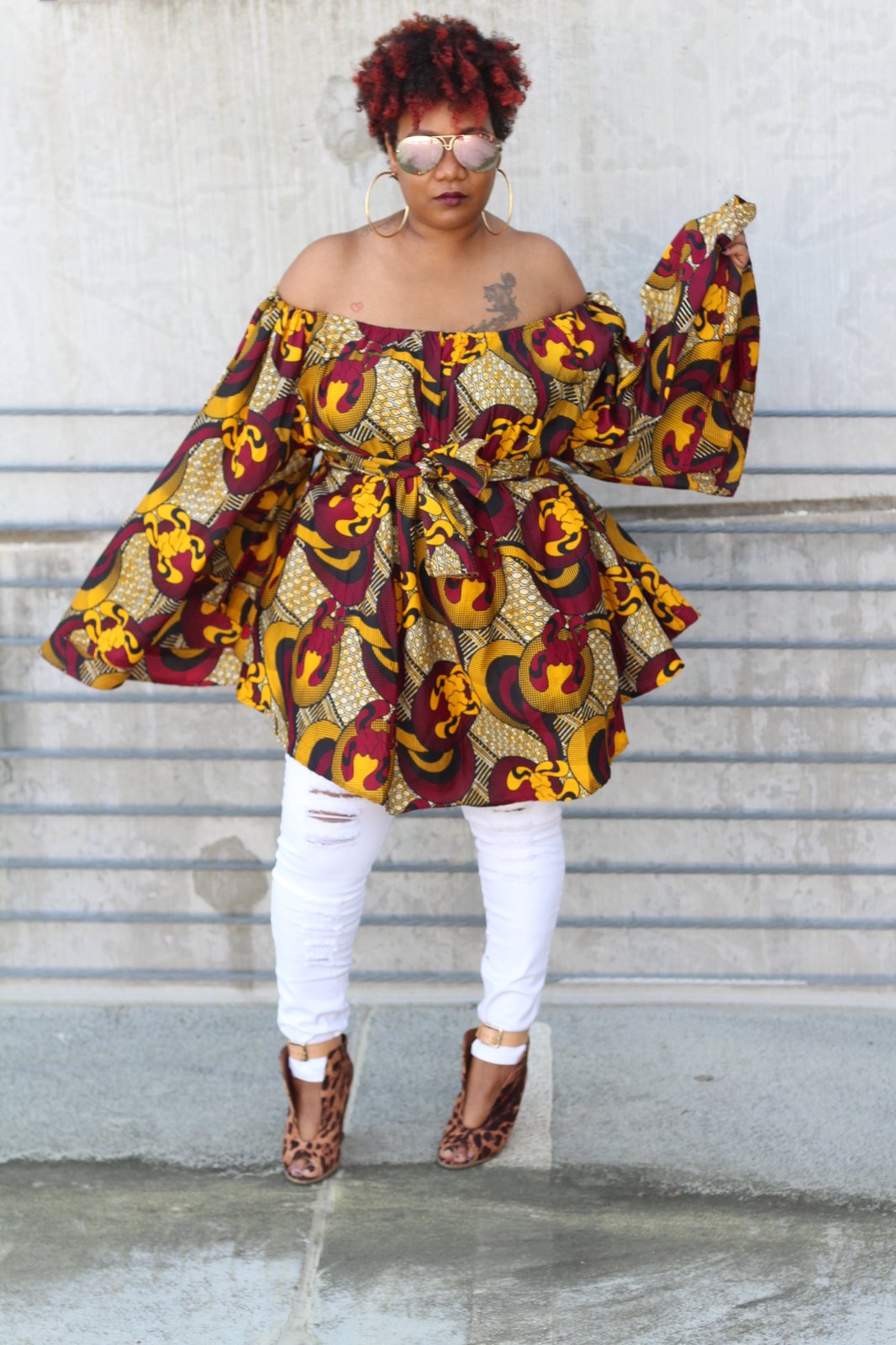 african print dress with headwrap