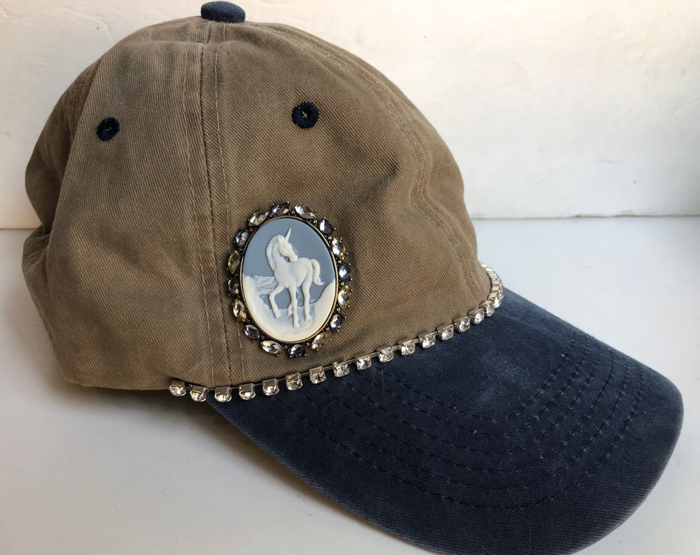 Acid Blue/Khaki Baseball Hat with Mystical Unicorn