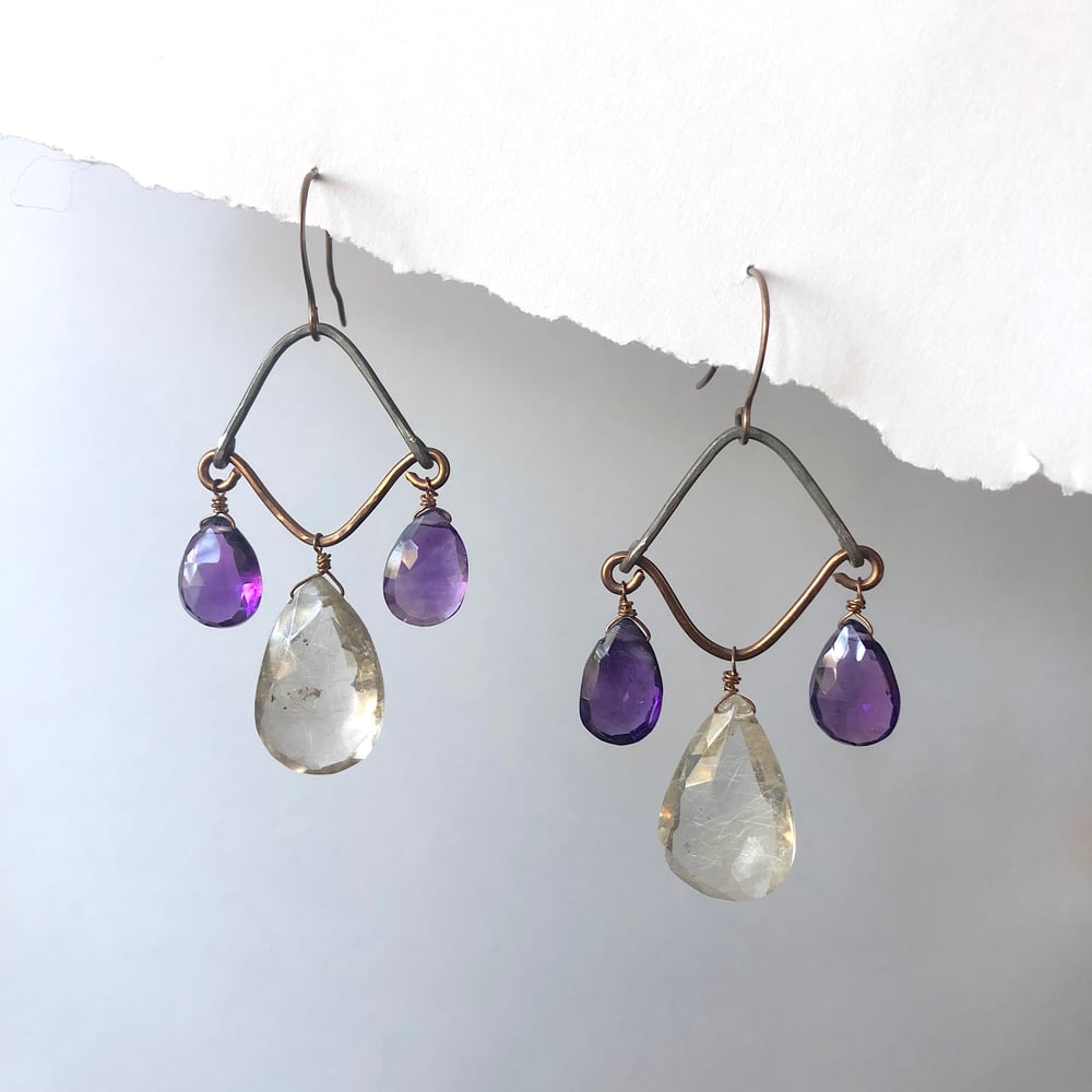 Image of Amethyst & Quartz Chandelier Earrings