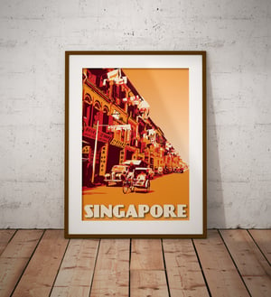 Image of Vintage Poster Singapore - Trishaw ride - Fine Art Print - Orange
