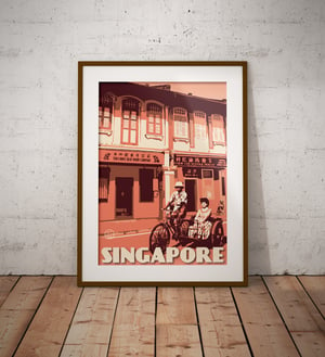 Image of Vintage Poster Singapore - Telok Ayer Trishaw ride - Fine Art Print