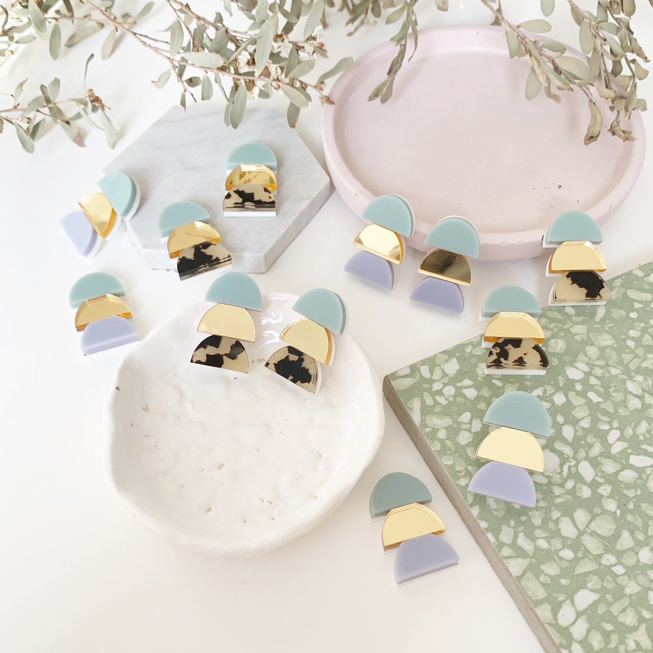 Image of Stacked Pastel Trio Studs 