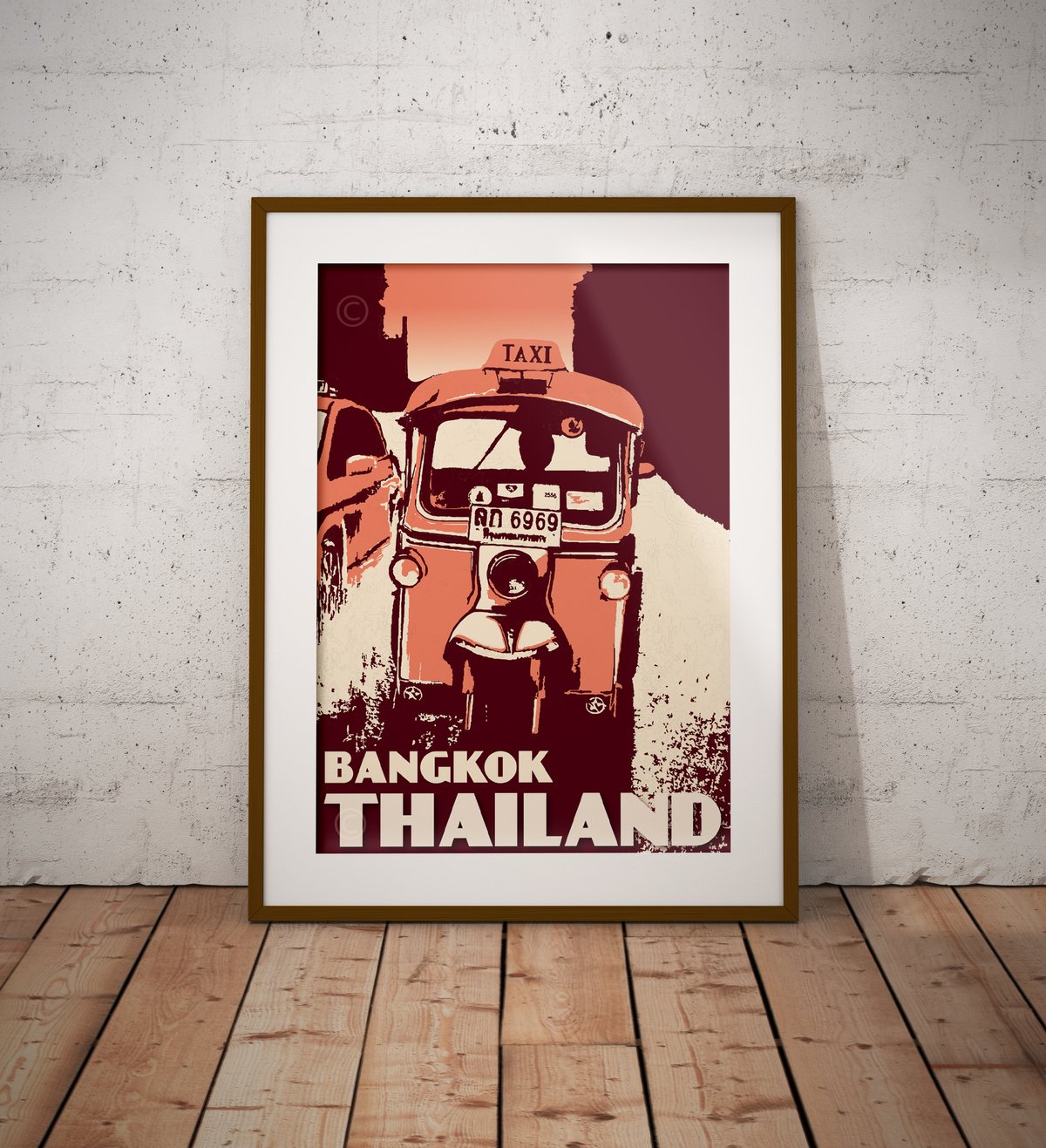 Image of Vintage poster Thailand - Bangkok - Tuktuk - Coral - Fine Art Print