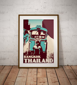 Image of Vintage poster Thailand - Bangkok - Tuktuk Turquoise - Fine Art Print 