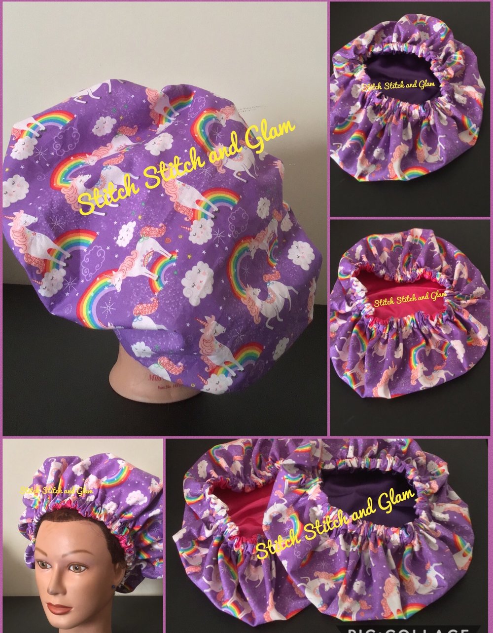 Image of Unicorn and Rainbow Satin lined bonnet Kids size