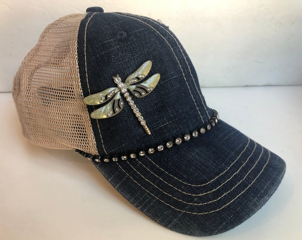 Trucker Hat with Green Crystal Dragonfly