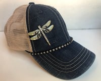 Image 1 of Trucker Hat with Green Crystal Dragonfly