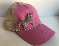 Image 1 of Acid Washed Trucker with Opal Crystal Unicorn