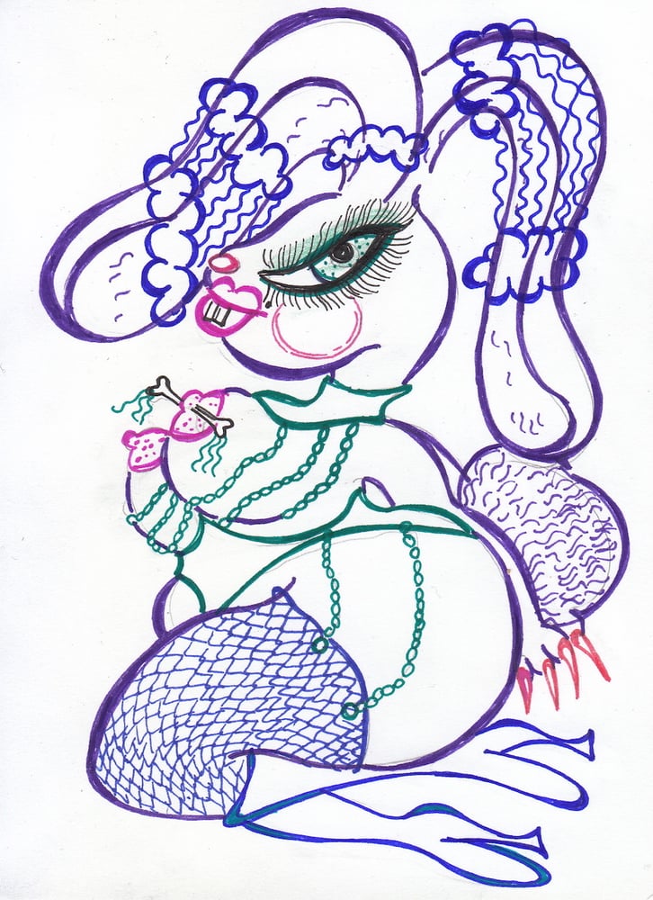 Image of Ink Drawing- Bunny Dress Up