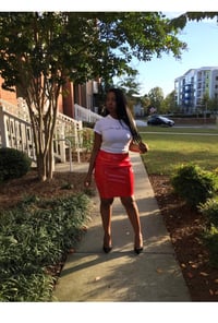Image 1 of Red Patent Leather Skirt