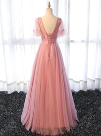 Image 2 of Lovely A-line Pink Tulle Long Party Dress, Bridesmaid Dress 