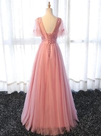 Image 2 of Lovely A-line Pink Tulle Long Party Dress, Bridesmaid Dress