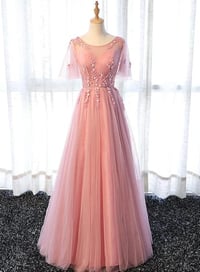 Image 1 of Lovely A-line Pink Tulle Long Party Dress, Bridesmaid Dress 