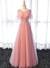 Lovely A-line Pink Tulle Long Party Dress, Bridesmaid Dress 