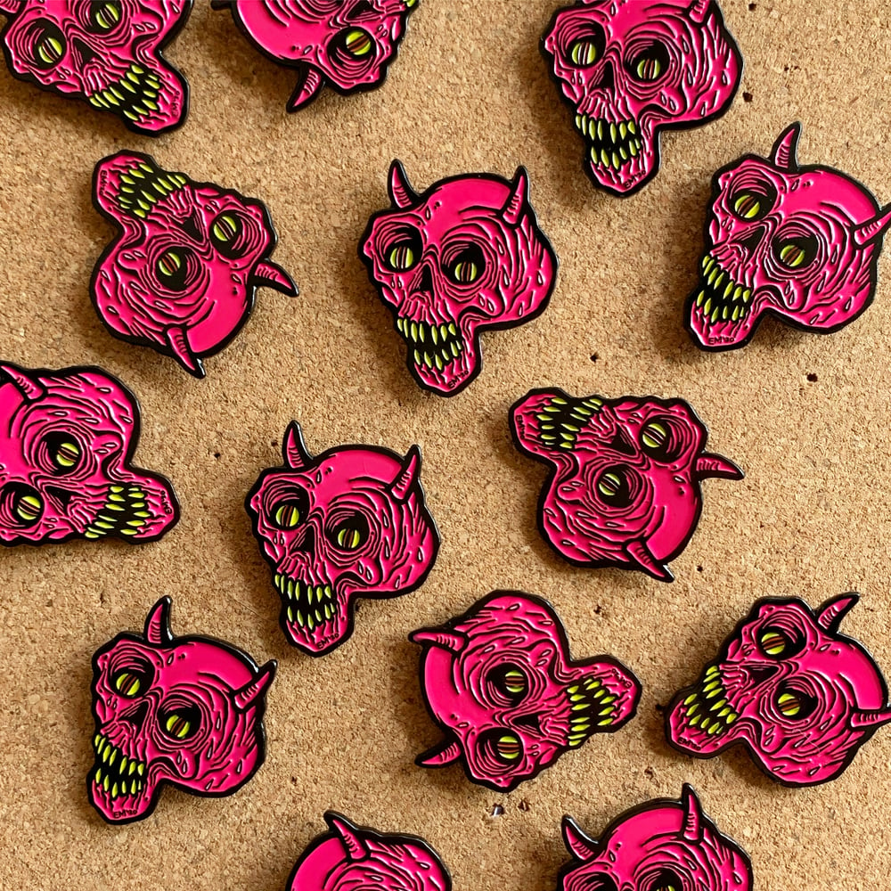 Pink Devil Skull Enamel Pin